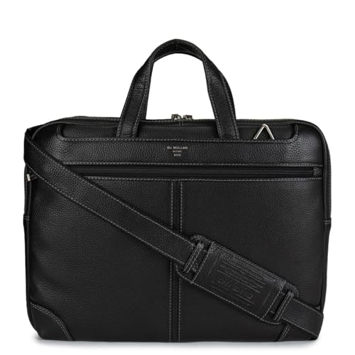 Image of Da Milano Leather Black Laptop Bag for Men & Women | Laptop Messenger Bag | Ideal for Office Purpose (6196M)