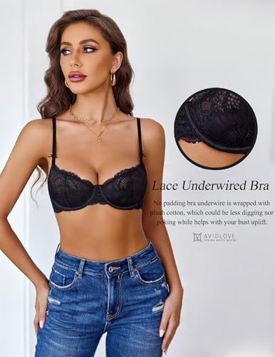 Avidlove Women's Sexy Lace Bra Sheer Underwire Unlined Balconette Everyday Bras Lingerie3