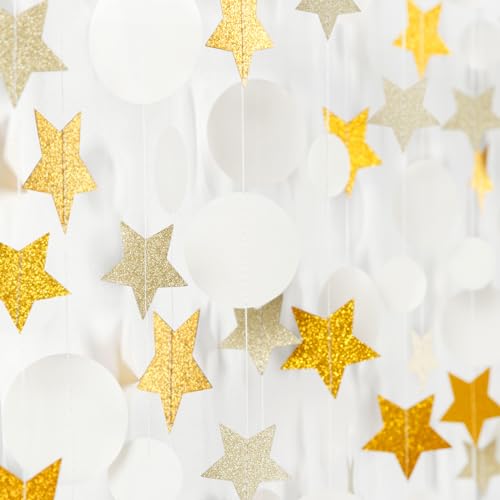 Image of White-Gold Wedding Engagement Party-Decorations Garland - 52Ft Boho Anniversary Brunch Hanging Decoration Streamers Banner, Bachelorette Neutral Baby Bridal Shower Birthday Decor Panduola