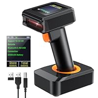 Tera 2D HW006 Barcode-Scanner, kabellos, QR-Code-Scanner mit Bluetooth, Zeitanzeige, Bildschirm, Batteriestandsanzeige Ladestation, Patentnummer 90078251950003