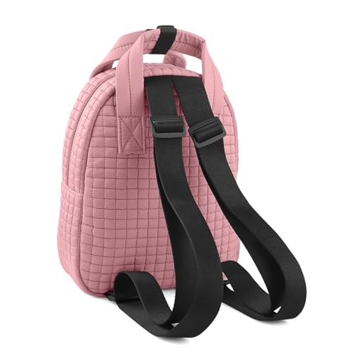 Image of Mini Quilted Puffer Backpack for Women,Lightweight Puffy Bookbag,Small Casual Daypack for Ladies,Pink