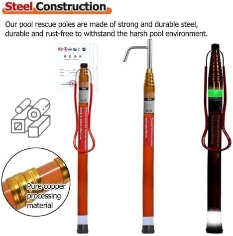 Emergency Telescopic Pool Rescue Hook, 14.8ft Lightweight Fiberglass Safety Tool for Swimming Pools, Water Parks, Beaches, Lakes & Marinas - 1 Pack