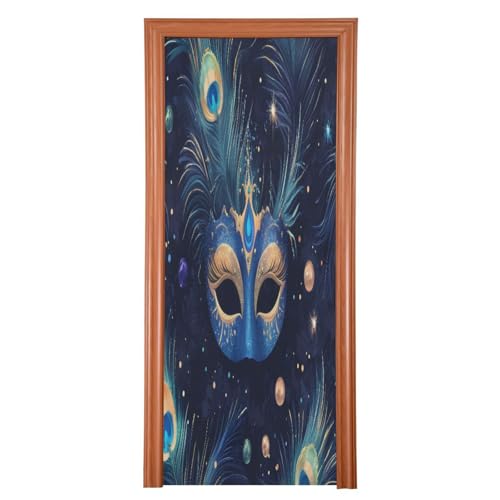 FLildon Carnival Peacock Feather Mask Pattern Door Cover Decoration, Party Accessory Porch Decor for Festive Ornament Room Door Covers 36 x 98 Inch