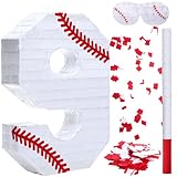 Picture of Poen Baseball Piñata with Blindfold, Stick, Confetti Sports Piñata for Kids Baseball Theme Birthday Party Decoration Supplies, 15 x 11 x 2.76 Inches(Number 9)