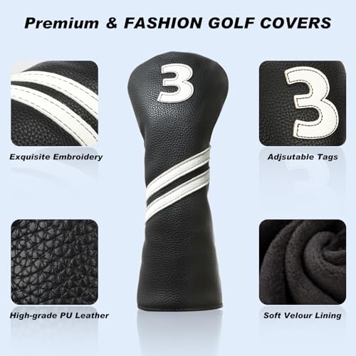 Golf Club Covers,4pcs Golf Head Covers for Woods and Driver Fairway Hybrids for Golf Clubs Women Men