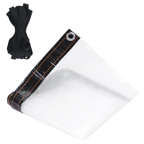 KJLEEN Clear Tarpaulin 1m x 2m Transparent Tarpaulin Waterproof Heavy Duty Clear Plastic Sheeting Tarp with Eyelets & Rope for Garden Camping Caravan Balcony Greenhouse Chicken Rabbit Hutch Cover