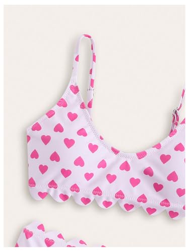 MakeMeChic Girl's 2 Piece Bikini Set Heart Print Scoop Neck Scallop Trim Bathing Suit Swimsuits3
