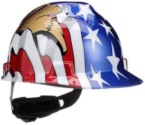 Front Brim Hard Hat, Type 1, Class E, Ratchet (4-Point), Red, Red/White/Blue/Gold