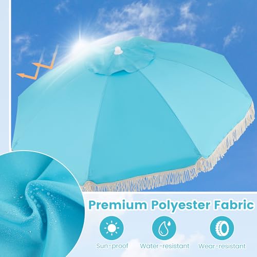 Parasol de plage 170 cm parasol de jardin bleu franges - 3