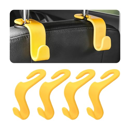 Image of 4PCS Car Back Seat Headrest Hooks, Rear Car Seat Storage Headrest Hanger Holder Hooks Organizer, Universal Auto Interior Accessories for Bag Purse Handbag Cloth Coats Grocery (Yellow)