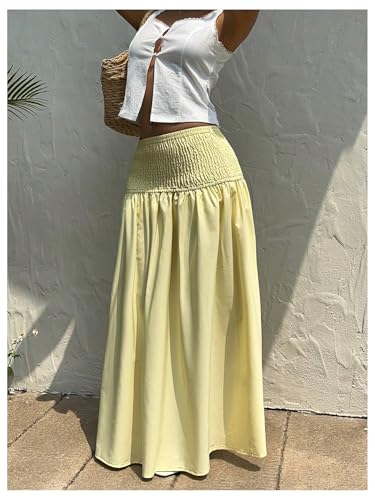 Floerns Women's Summer Maxi Skirt Shirred Elastic Waist Beach Vacation Flowy A Line Skirt4