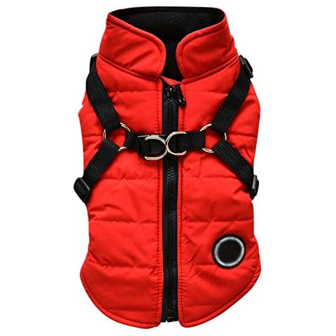 Poseca Dog Coat Jacket with Harness for Small and Medium Dogs Waterproof Dog Coat Jacket Warm Padded Puffer Pet Dog Puppy Clothes Vest Cover