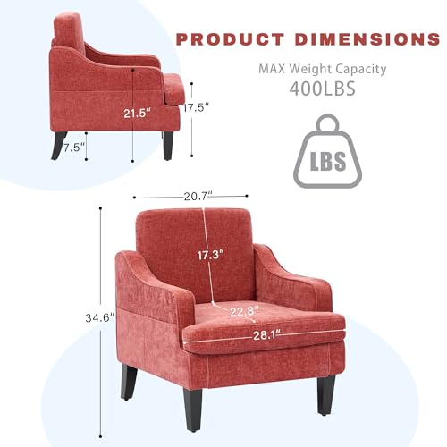 Image of Accent Chair for Living Room,Mid-Century Arm Chair Chenille Fabric Living Room Chairs,Upholstered Reading Chair for Bedroom,Single Sofa Chair with Wood Legs for Apartment (Orange)