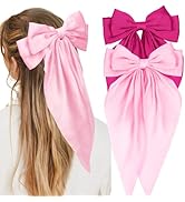 ACO-UINT 2 Pack Pink Hair Bows for Women, Silky Satin Hair Bows Hair Ribbons Large Bow Hair Clips...