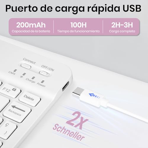 Funda Teclado para iPad 11.ª Gen (A16) / 10.ª Generación (11/10.9 Pulgadas) 2025/2022, Soporte para Lápiz y Teclado Recargable, [Español] Magnético Desmontable Bluetooth Teclado (Rosa) - imagen 6
