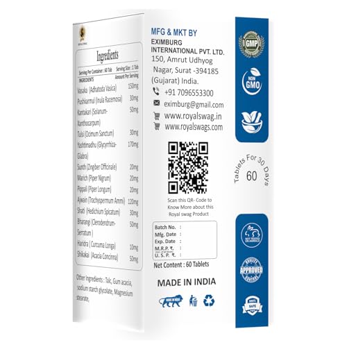 Image of Royal Swag Tar Our Lung Cleanse and Detox Tablets 60 Pcs Pack- Natural Respiratory Support Supplement Support Lung Health and Detoxification For Smokers & Non-Smokers
