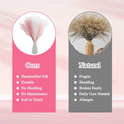 MVVM Blush Pink Pampas Grass Decor,78pcs Artificial Fluffy Pink Decor Flowers Faux Pampas Grass for Home Wedding Living Room Birthday Bathroom Wall Party Decoration