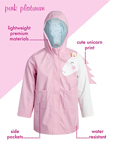 Pink Platinum Girls' Rain Jacket - Lightweight Waterproof Unicorn Windbreaker Slicker Shell Raincoat (Toddler/Little Girl), Size 3T, Soft Pink #TOP1