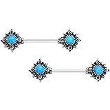 Body Candy Steel Blue Synthetic Opal Tribal Sun Barbell Nipple Ring Set of 2 14 Gauge 5/8'
