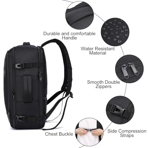 Image of Large Travel Backpack for Men,Airplane Approved Carry On Backpack Suitcase with Shoe Pouch, Luggage Bag TSA 17.3inch Laptop Mochila Flight Approved Casual Daypack Bookbag Travel Essentials,Black