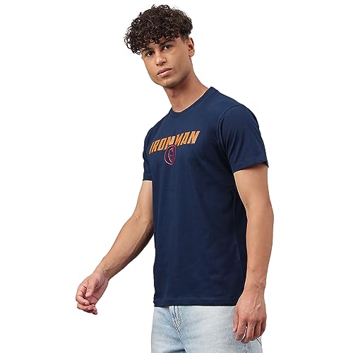 Image of Free Authority Iron Man Printed Regular Fit Blue Cotton Men's T-Shirt