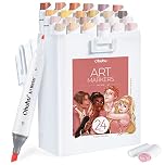 Ohuhu Alcohol Markers Slim Broad and Fine Tip, 24+1 Skin Tones Seamless Blending Ink Refillable Markers for Portraits, Fashion Design & Character Art - Kaala Serie