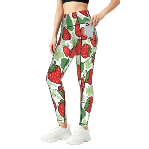 Pantalones de yoga con estampado de fresas opacos para correr