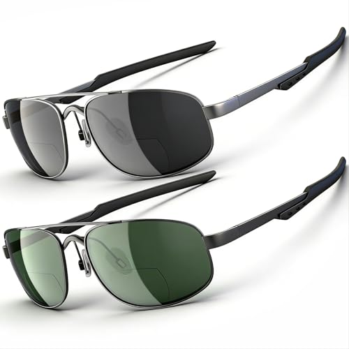 JO Bifocal Reading Glasses Sunglasses 2 Pack - UV400 Protection Aviator Bifocal Sun Reader for Men