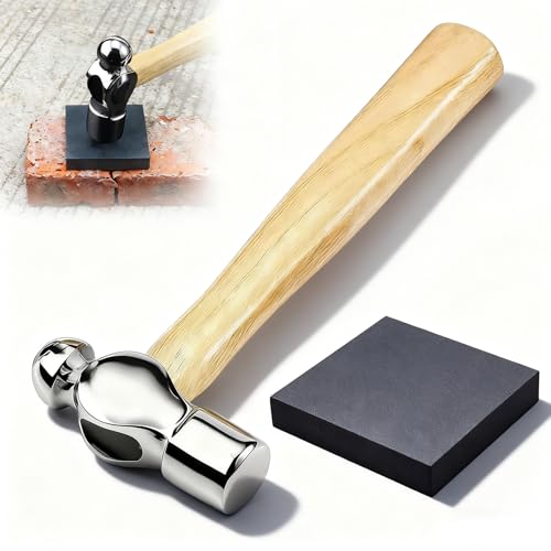 Mini Hammer und Gummibankblock, 6 Zoll Schmuckherstellung Kugelhammer Ball Pein Hammer Holzgriff Minihammer zum basteln Zimmererhammer für Schmuckherstellung DIY Handwerk