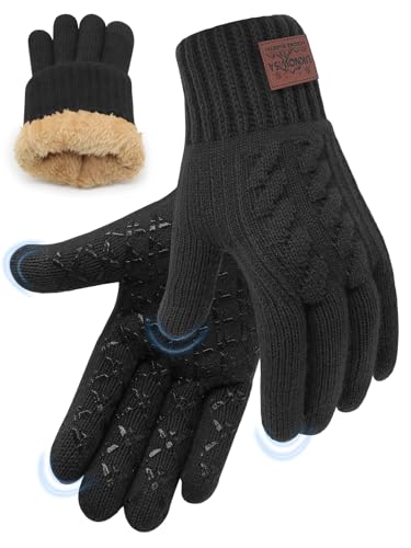 UKNOWISA Winter Gloves for Men Women, Warm Fleece Lined with Touch Screen, Thermal Knit with Anti-Slip for Running Driving