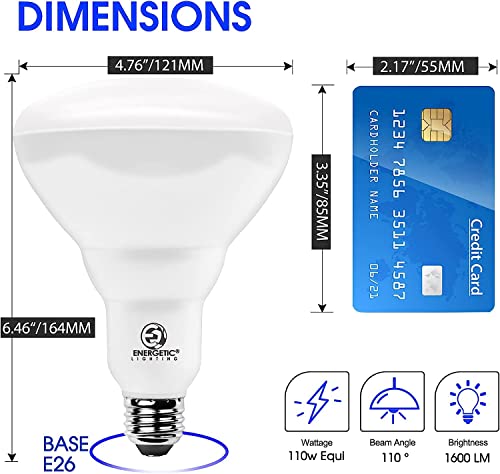 Energetic Br40 Led Light Bulbs, Indoor Flood Light, Dimmable, 3000K Warm White, 110W Equivalent, 1600Lm, E26 Base, Recessed Can Light, High Lumen, Flicker Free, Ul Listed, 6 Pack #TOP1