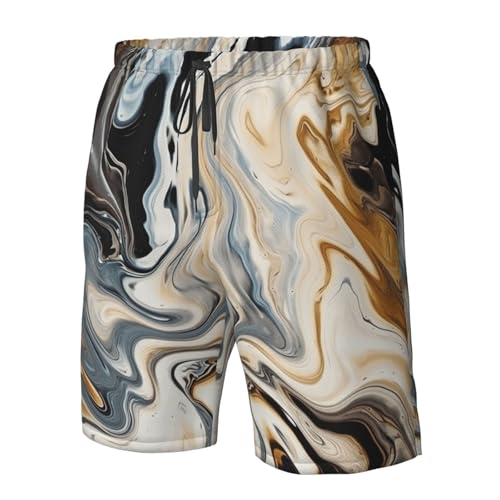Abstract Marble Ink Texture Men's Swim Trunks Quick Dry Board Shorts with Pockets Casual Drawstring Beach Shorts4