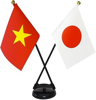 TOSPA ベトナム×日本 国旗 ミニフラッグ 2本立てクロスセット 旗サイズ10.5×15.7cm テトロンスエード製 ポール27cm +スタンドセット 日本製 世界の国旗シリーズ
