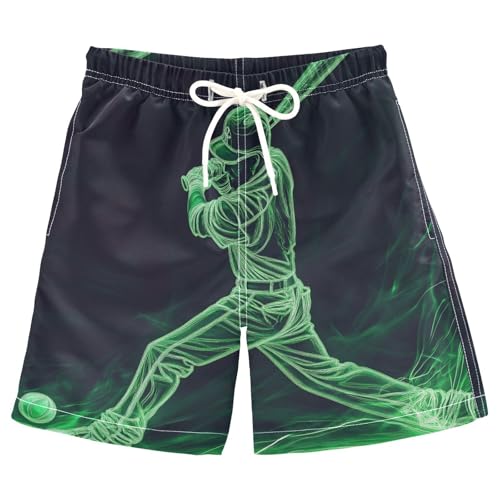 Boys Beach Board Shorts Neon Baseball Green Doodle Swim Trunk Teen Swimwear 8-16Y