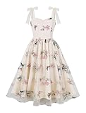 Summer Butterfly Embroidery Floral Dress for Women Sleeveless Spaghetti Strap Cocktail Dress for Women Wedding Guest Evening Tea Party Dress Flower Embroidered Tulle Prom Dress Apricot-Butterfly L