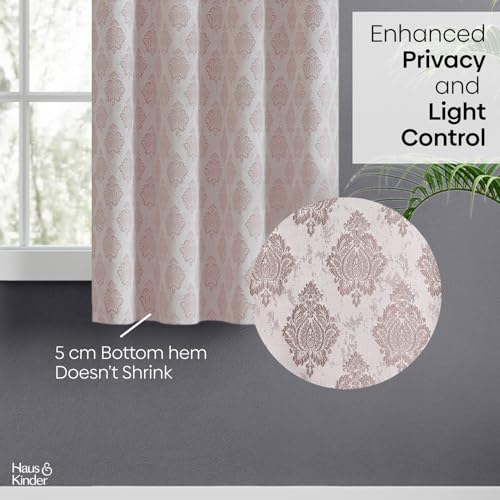 Image of haus & kinder Jacquard Window Curtain 5 Feet (130x152 cm) - Sand Classic Damask Design Decorative Curtain for Living Room & Bedroom | Sandalwood Heritage Premium Window Curtain | Pack of 1