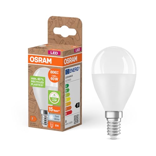 OSRAM LED Star Classic P 60 FR LED lamp, E14, Classic mini Ball Shape, White, 7.5W, 806lm, 4000K, Cold White Light
