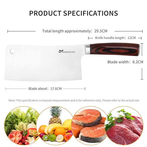 KANKIKUSUI All-purpose Chinese Kitchen Knife 7 inches, One Chinese Kitchen Knife Meets the Needs of the Entire Kitchen, Ultra Sharp, High Carbon Stainless Steel, Colored Wood Ergonomic Handle — view 6