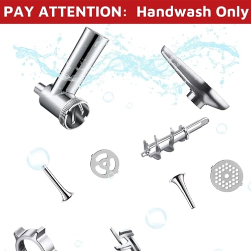 Metal Food Grinder Attachments for KitchenAid Stand Mixers, Meat Grinder, Sausage Stuffer, Meat Grinder for Kitchenaid Mixer, Includes 4 Grinding Plates, 3 Sausage Stuffer Tubes, 3 Grinding Blades
