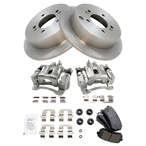 Image of TRQ Rear Brake Pad and Rotor Set Ceramic Solid Rotors Calipers | For 2010-2015 Hyundai Tucson 2011-2016 Kia Sportage