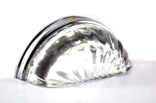 10 Pack of Scalloped Shell Shaped Melon Crystal Glass Round Cup Pulls/Knobs with 3 Inch Mounting Distance (Polished Chrome) for Bathroom/Kitchen cabinets Drawers/nightstand/Furniture