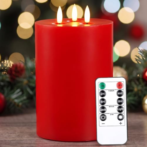 Image of Retisee 2 Pack Red Extra Large Flameless Candles 6'' x 8'', Classic
