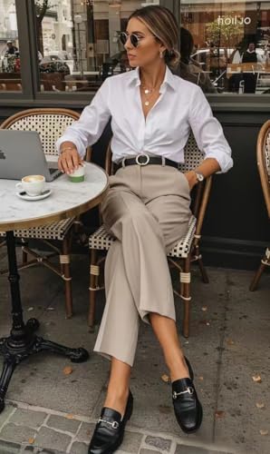 Beninos Womens Dress Shirts Long Sleeve Button Down Shirt Work Wear (225 White, M)