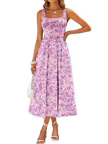 Image of Sureple Midi Dresses for Women 2026 Spring Square Neck Tank Sleeveless A Line Casual Summer Sundresses with Pockets
