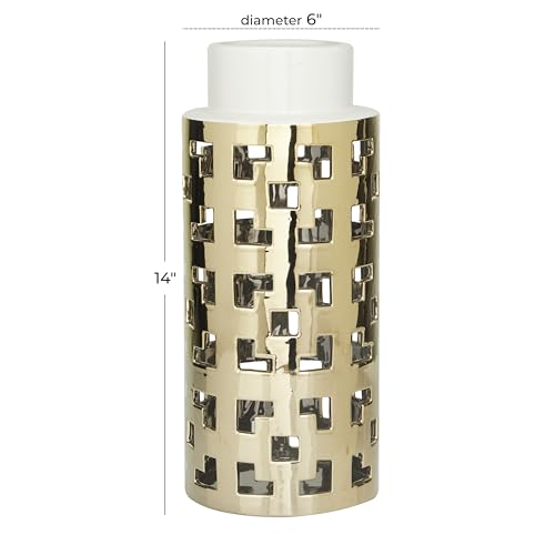 Vase en grès doré déco salon chic de 35 cm de hauteur - 7