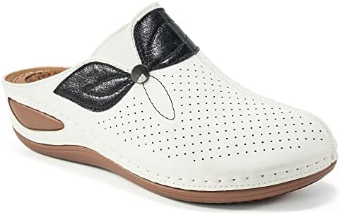 Ecetana Clogs for Women Comfortable Slip on Leather Mule with Arch Support Womens Casual Wedge Sandals Shoes