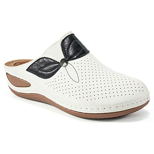 Ecetana Clogs For Women Comfortable Slip On Leather Mule With Arch Support Womens Casual Wedge Sandals Shoes #TOP19