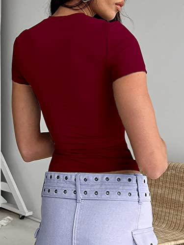 Image of Dwnval Womens Classic Short Sleeve Summer TOS Crew Neck Slim Fit Crop T Shirt