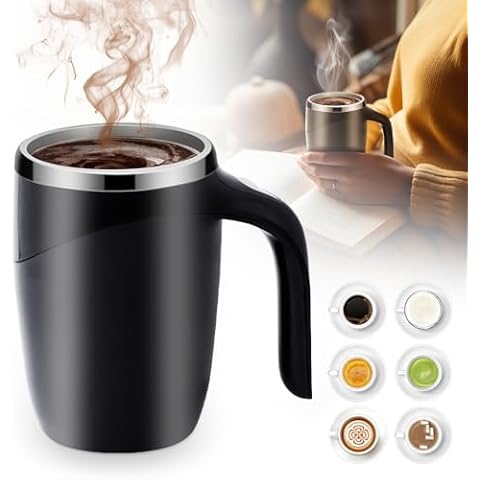 Fodeuxp 2025 New Automatic Magnetic Stirring Coffee Mug, Electric Self Stirring Coffee Mug, Rechargeable Auto Mixing Mug Cup with Lid for Coffee Milk Tea (Black) Cover