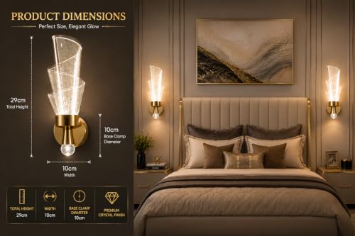 Image of FILLISKA Luxurious Acrylic Crystal Wall Lamp with Adjustable Colour Changing Function, Elegant Finish (Acrylic FrenchGold-105)